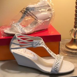 White Rhinestone Embellished Sandal Wedges